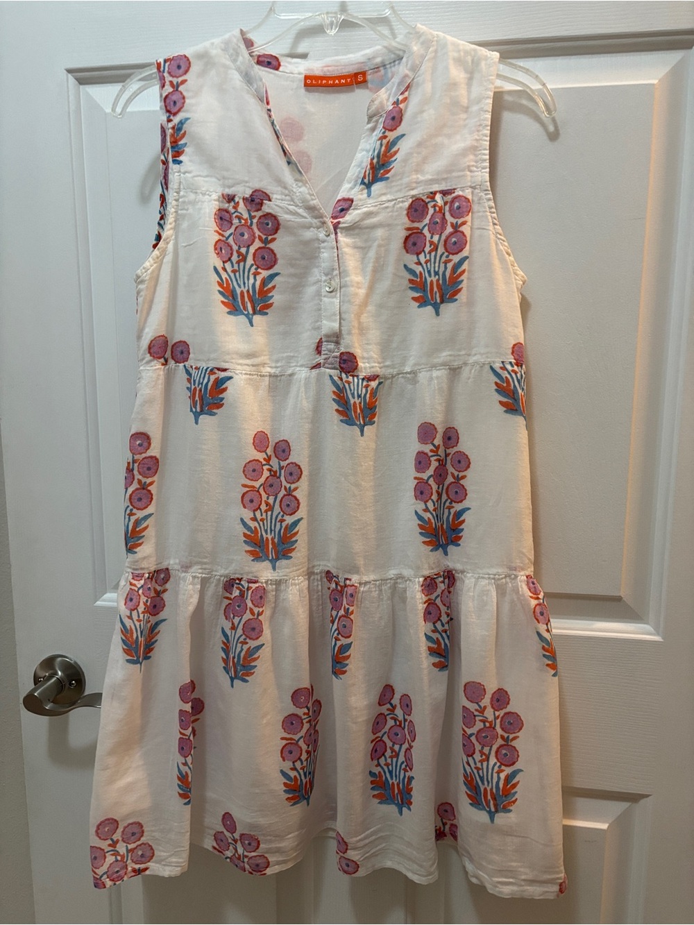 Oliphant White Dress with Pink and Blue Floral Print Small